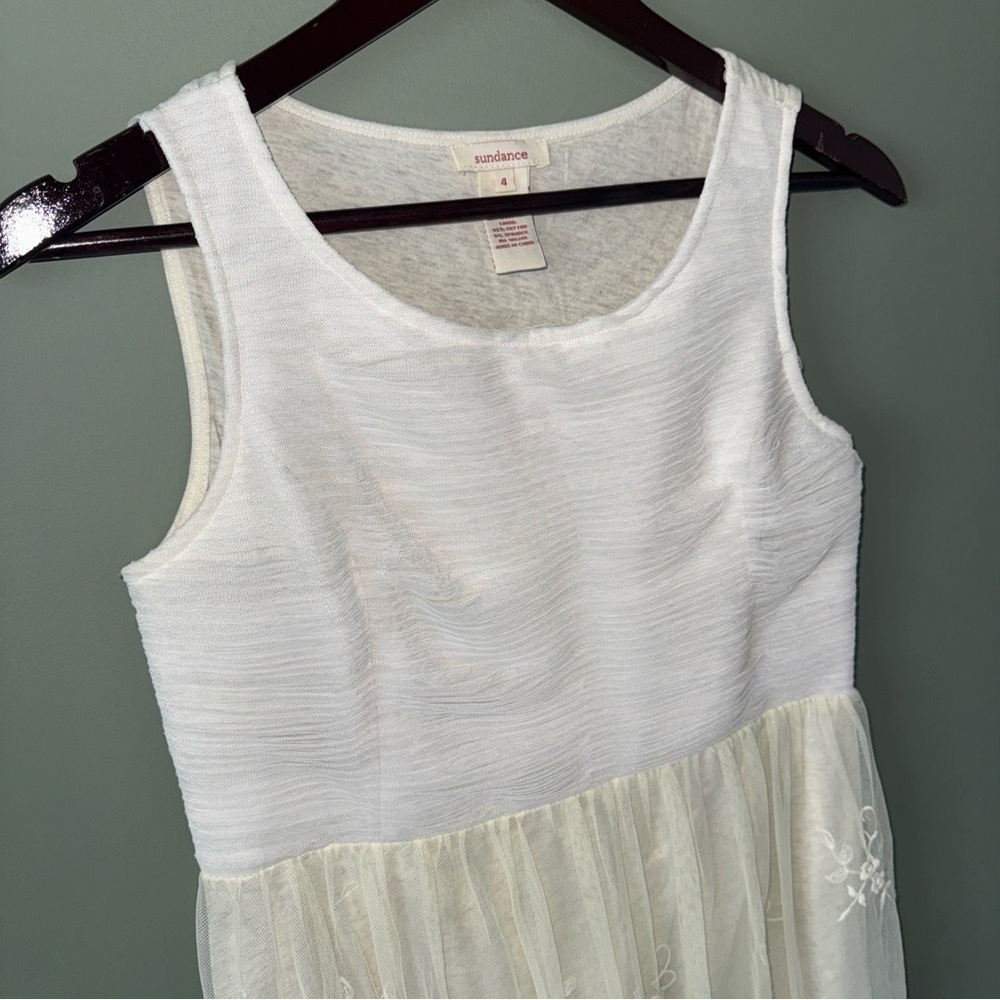 Sundance Ivory Off White Sleeveless Pleated Mesh Embroidered Lace Dress 4 - Picture 3 of 11